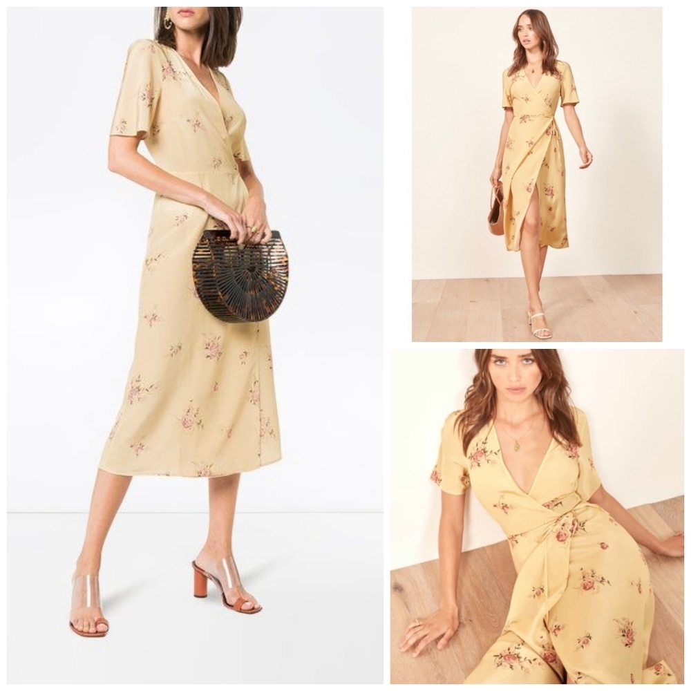 Reformation Yellow Floral Midi Dress